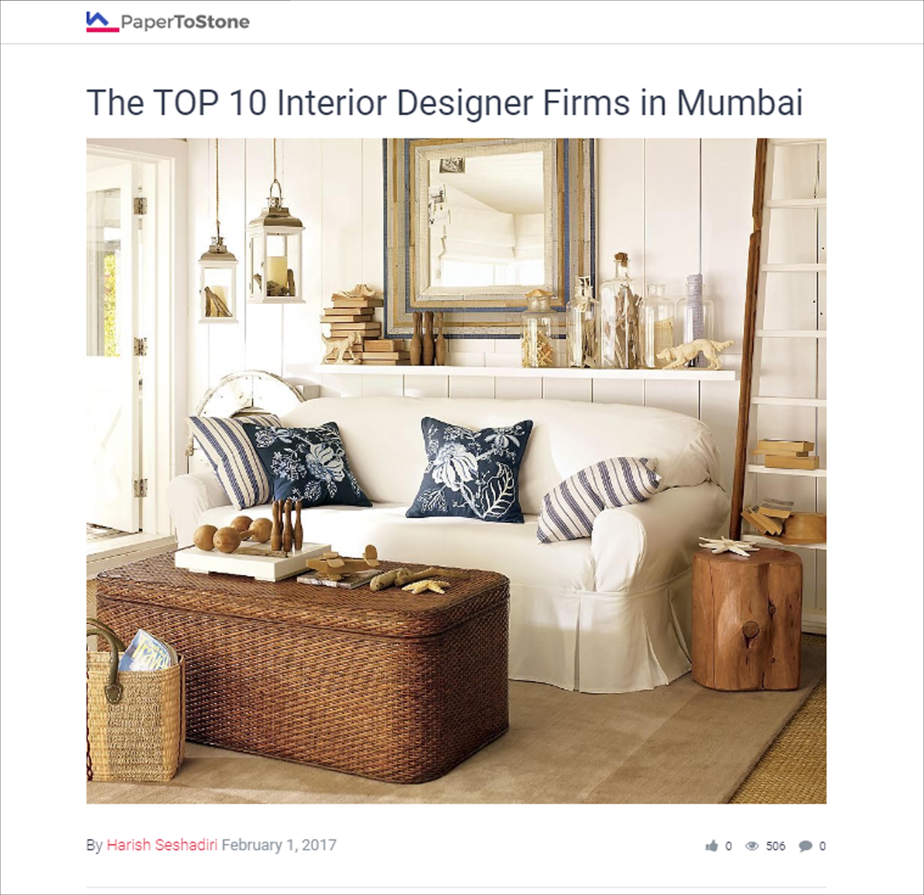 Top 10 Interior Designer Firms In Mumbai , Paper To Stone - 1 February 2017